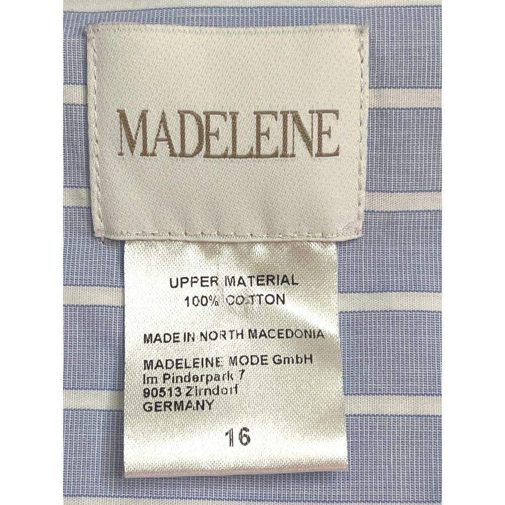 MADELEINE Mode GmbH Blue & White Striped Button Up 3/4 Sleeve Shirt | Size 16 - Picture 6 of 15
